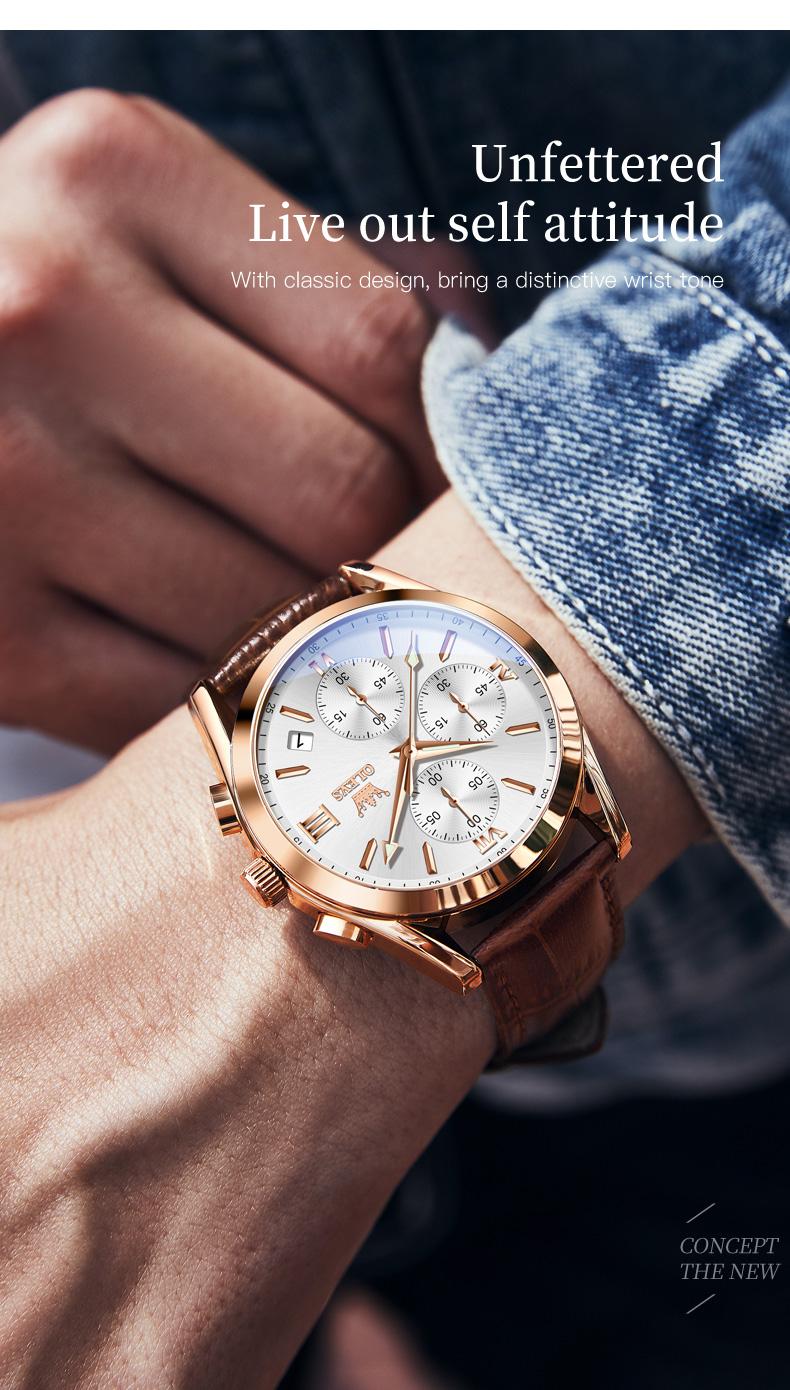 OLEVS Watch for Men Leather Casual Chronograph Analog Dress Strap Waterproof Luminous Fashion Easy to Read Gold Case Mans Watches OLEVS Watch for Men Leather Casual Chronograph Analog Dress Strap Waterproof Luminous Fashion Easy to Read Gold Case Mans Watches