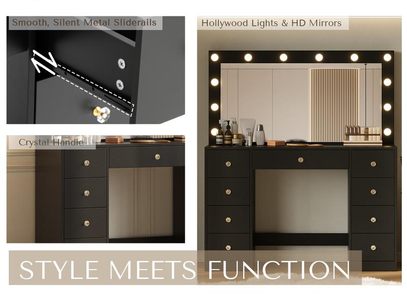 [New Year Deals] Vanity Desk with Large HD Mirror ,9-Drawers Dressing Table Power Outlet,3 Color Modes,12 LED Bulbs for Girls Bedroom,Gift for Daughter Wife & Mom Girls Bedroom Essential