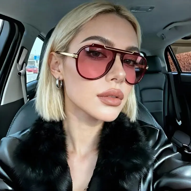Women's Oversized 70s Retro Gold Metal Tangle-Free Square Aviator Sunglasses, 1-2Pcs 2026 Stylish Eyewear for Men, Fashion Accessories, Womens Sunglasses