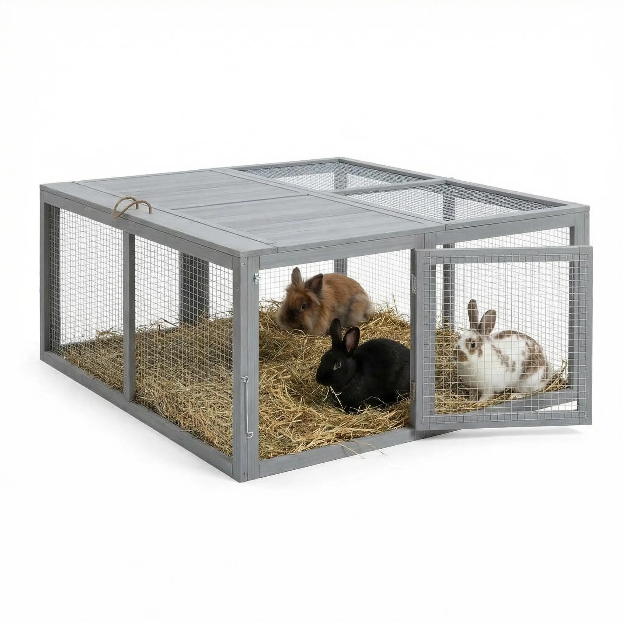 GARVEE Folding Chicken Coop & Rabbit Hutch, Portable No-Assembly Wooden Rabbit Cage with Top & Side Doors, Pine Frame, Indoor/Outdoor Pet Enclosure for Chickens, Bunnies, Small Poultry (45" Lx42 Wx20 h),Grey