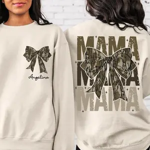Custom Name Camo Mama Sweatshirt & T-shirt, Trendy Mom Life Apparel, Camo Letters Design, Perfect Gift for New Moms, Apparel Made In The USA		