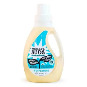 Molly’s Suds Fabric Softener Liquid for Sensitive Skin | Vinegar-Powered, Infused with Essential Oils | Fights Static, Reduces Wrinkles, Deodorizes | Peppermint, 50 Loads