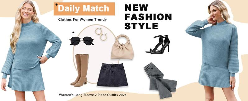 Imily Bela Christmas Women's 2 Piece Outfits Long Sleeve Mock Neck Ribbed Sweaters And Mini Skirt Two Piece Sets