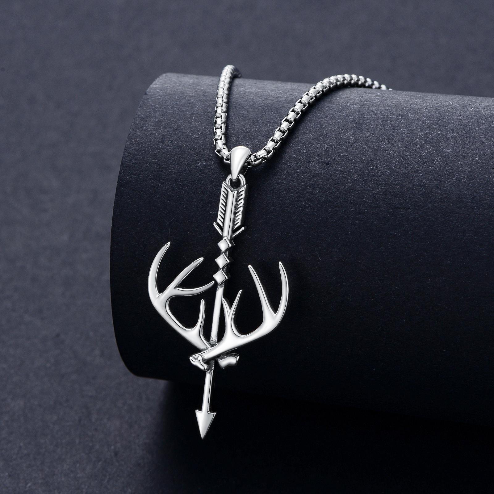 MEIDERBO Jewelry Cross Necklace for Men - 925 Sterling Silver Cross Deer Antler Fish Hook Pendant - Hunting Jewelry Gifts 22+2