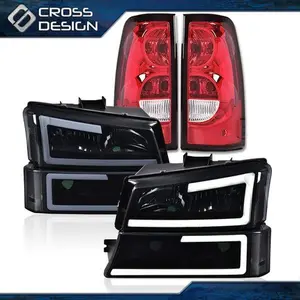 CROSSDESIGN LED DRL Headlights Bumper Lamps + Tail Lights Fit For 03-06 Silverado