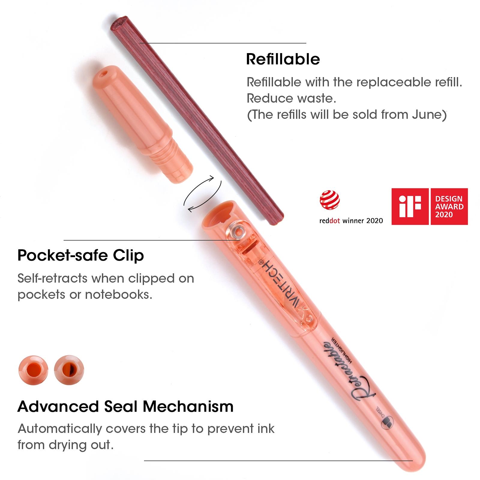 WRITECH Retractable Highlighters - 12ct Neutral Multi Colored Ink Pack with Chisel Tip Click for Highlighting and Journaling