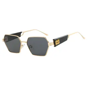 Retro Hexagon Sunglasses for Women Men, 2026 Trendy Fashion Rectangle Shades Metal Gold Designer Sun Glasses