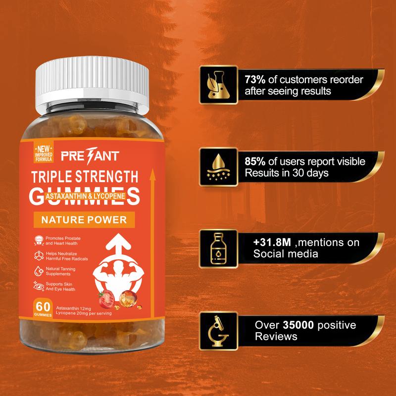 PRETANT-Prostate Health Support Supplement, Astaxanthin + Lycopene -Clinical Strength Carotenoids Skin Supplement w. 100% Natural Astaxanthin from MicroAlgae - Best Astaxanthin Supplements for Skin Health & Pigmentation