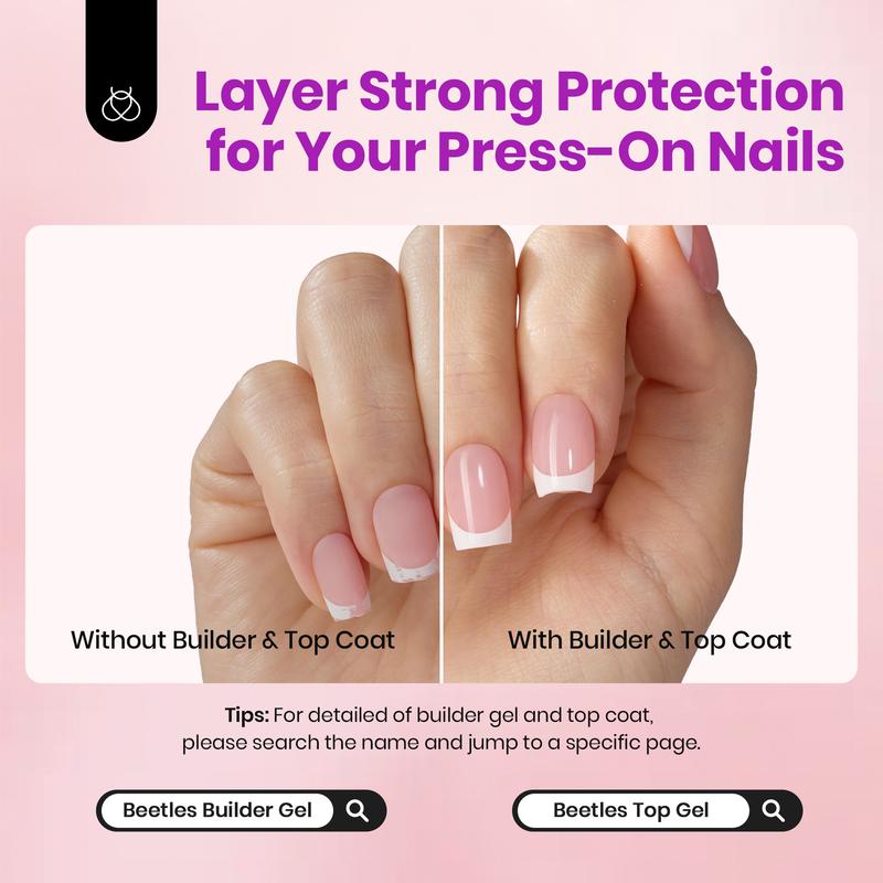 Beetles French Tip Press On Nails French Gel Nail No File Need  Fake Nails  4-in-1 DIY Manicure for Nail Extension Designs for Women