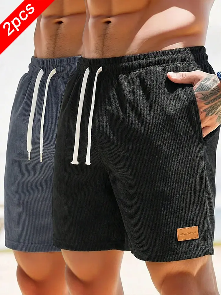 Men’s summer corduroy solid-color straight-leg casual shorts, available in multiple colors, regular fit, breathable and comfortable, suitable for everyday wear, beach outings, and sports. Men's hombre de