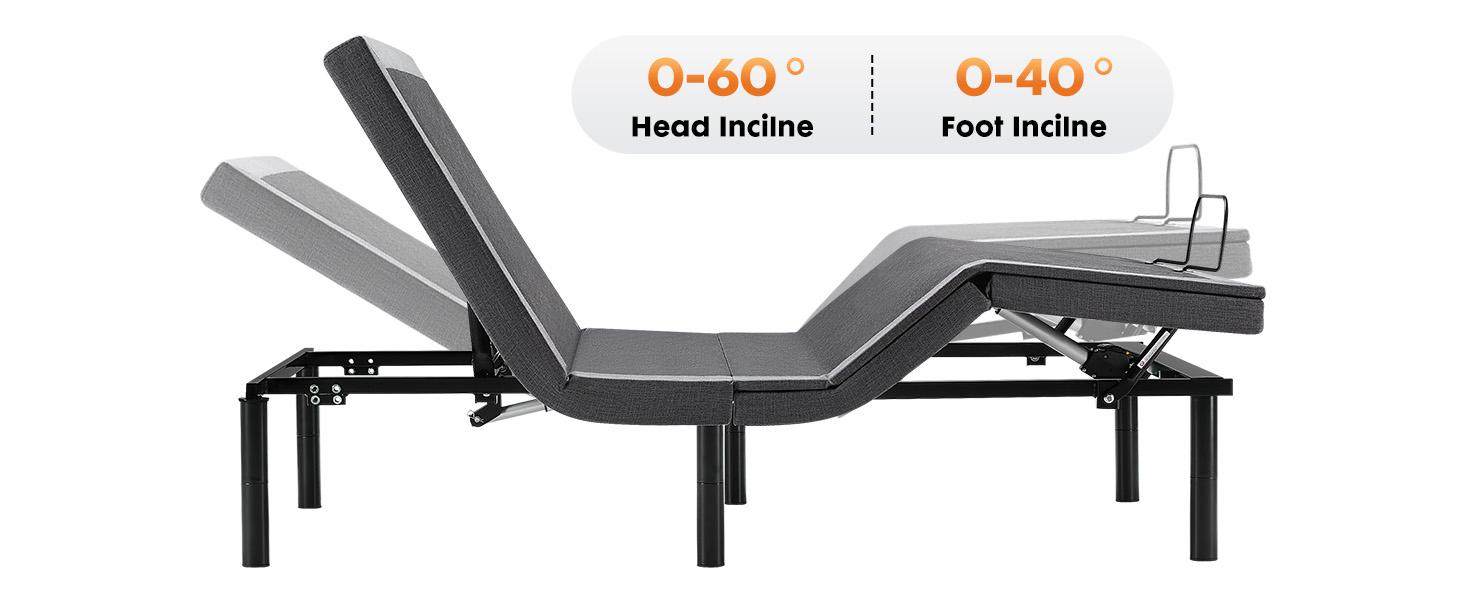 Electric Bed Ergonomic Adjustable Bed Frame with Wireless Remote, Head and Foot Incline, Zero Gravity Bed, Anti-Snore, Easy Assembly