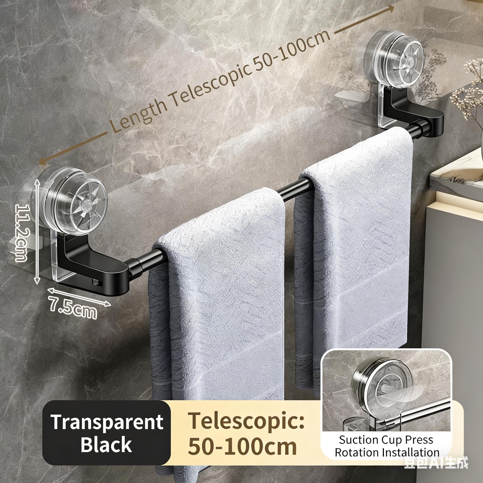 [JULIANG]Suction Cup Towel Rack for Bathroom No Hole Installation Stretchable Towel Rod Space Saving Bath Towel Organizer Practical Suction Space Saving Design Multipurpose Usage Gift Ready Durability Assurance