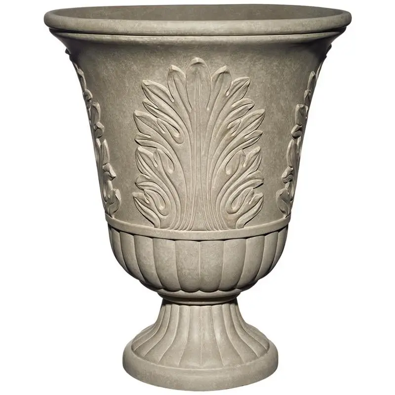 Classic Home & Garden 7030296 Larissa Urn Planter, 19x16 in. Plastic Sand, Indoor-Outdoor Fluted Flower Pots, Home Improvement Garden Supplies, Indoor Flower Pots