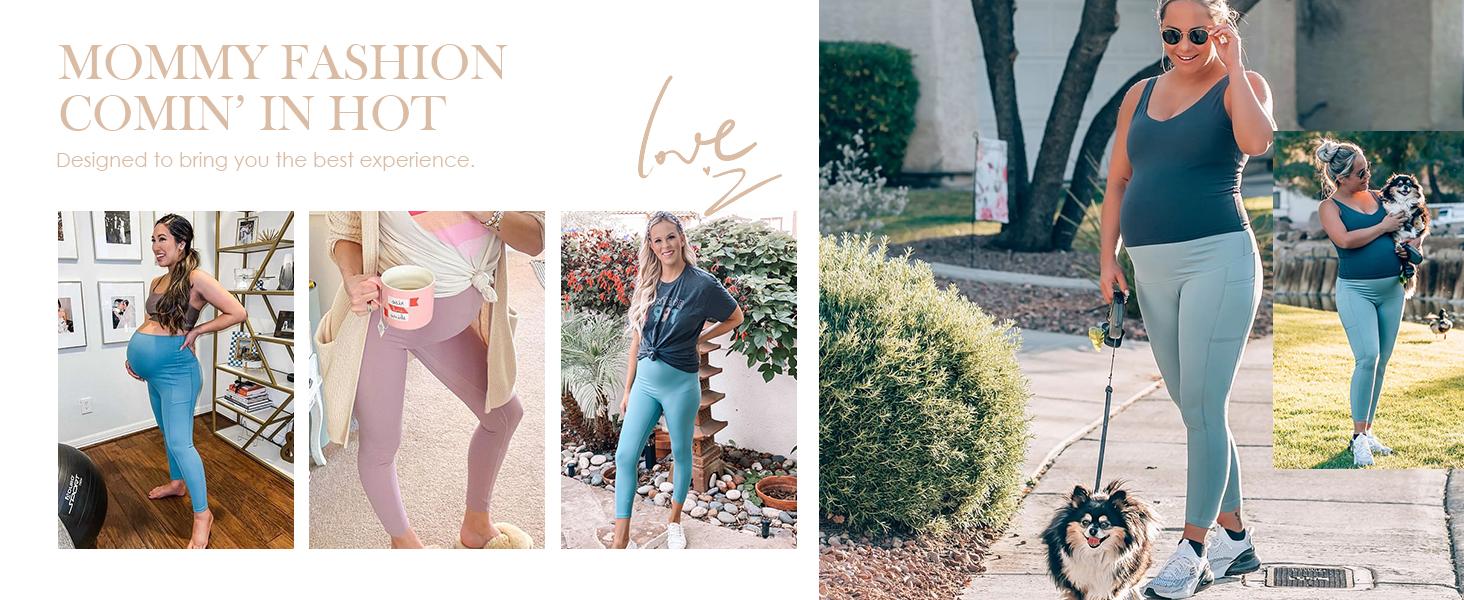 POSHDIVAH Women's Maternity Capri Leggings Over The Belly Pregnancy Workout Active Stretchy Pants with Pockets maternity solid pregnancy supply