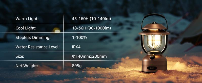Lepro Retro Classic LED Camping Lantern, High Lumens, Daylight White 2500K and 5000K, Dimmable, USB Rechargeable, Waterproof for Camping, Vintage Decoration and Emergency (USB Charging Cable Included)