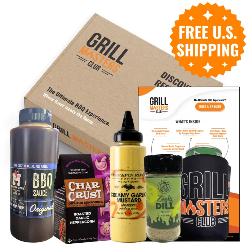 "Bold & Braised" BBQ Box - Smoked & Braised BBQ Cooking Kit - 2 Sauces, 2 Seasonings, Beer Koozie + Recipes