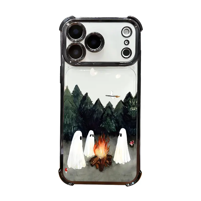 Ghosts' Campfire Gathering Pattern Four Corner Anti-Fall Phone Case Transparent Electroplated Protective Cover for iPhone 18 17 16 Pro Max 15 Plus 14 13 12 11 E Air