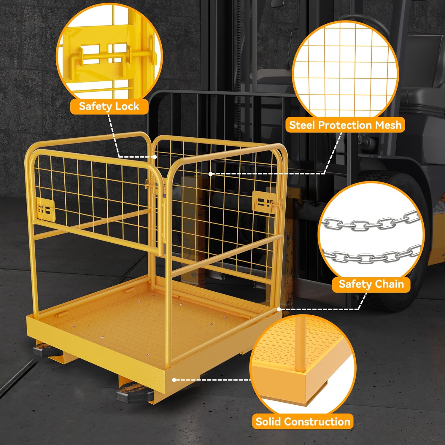 YITAMOTOR Forklift Safety Cage 36"x36", 1150LBS Capacity, Heavy Duty Steel Basket with 3 Chains for Work Platform, Perfect for Aerial Work YITAMOTOR Forklift Safety Cage 36"x36", 1150LBS Capacity, Heavy Duty Steel Basket with 3 Chains for Work Platform, Perfect for Aerial Work