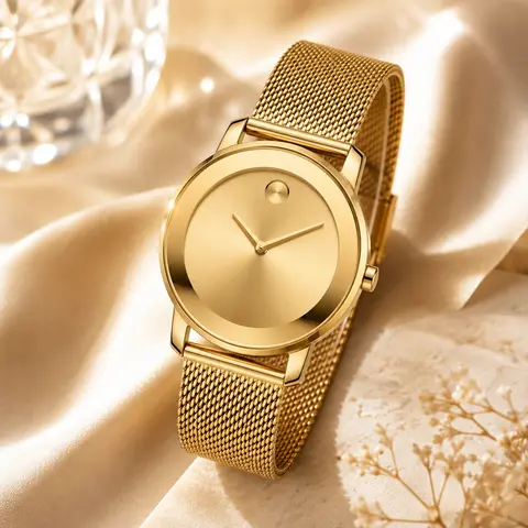 Women's Elegant Analog Quartz Wrist Watch - Trendy Exquisite Watch with Gold Mesh Metal Band, Round Dial Casual Fashion Accessory for Casual Wear