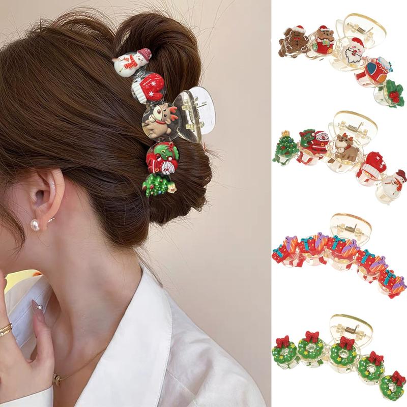 AWAYTR Christmas Hair Claws Clips for Women Cute Hair Clips for Girls Gingerbread Santa Tree Snowman Hair Barrettes Large Hair Claw Clips for Thick Thin Xmas Hair Accessories for Christmas Party