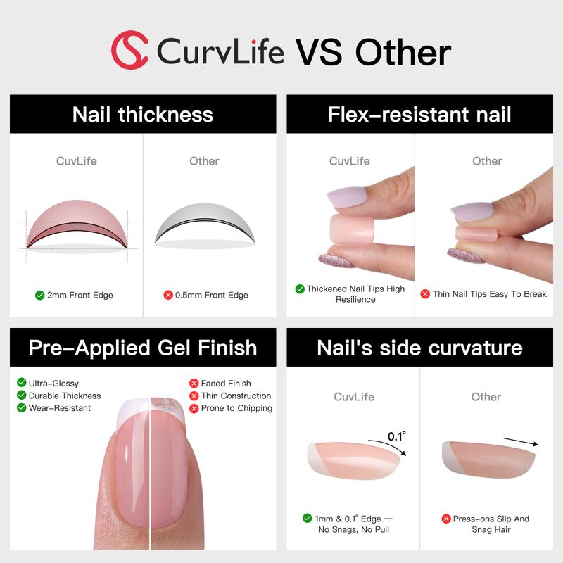 Curvlife medium square  ombre Gel Press On Nails  geometric green glossy shiny for spring Nail Art 2 Week Wear