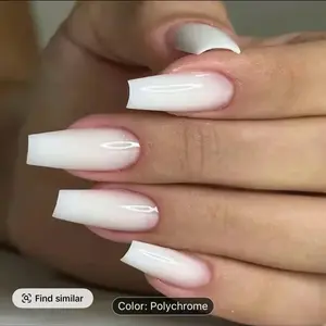 24pcs Long Coffin Ballet Press On Nails, Gradient Fake Nails,Full Cover False Nails For Women And Girls Including Nail File And Jelly Glue