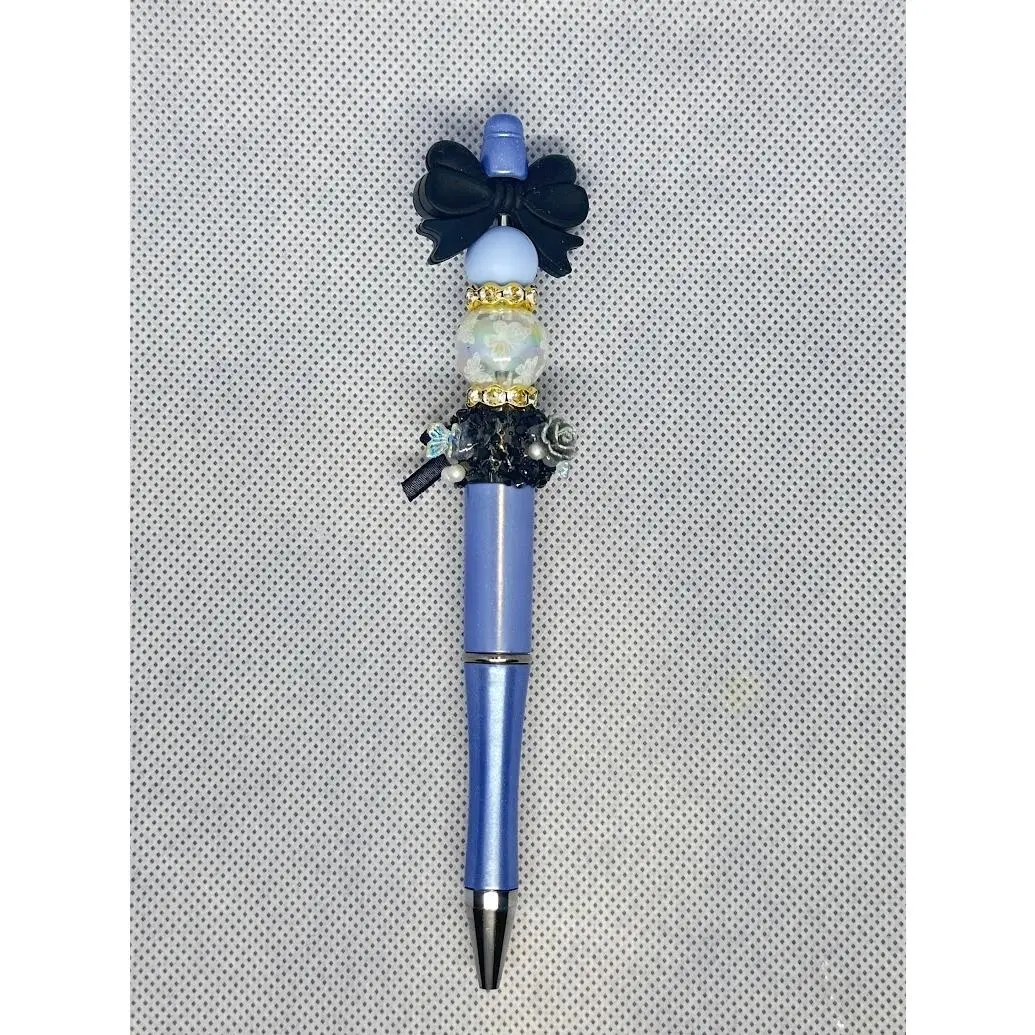 Black bow Metalic blue pen