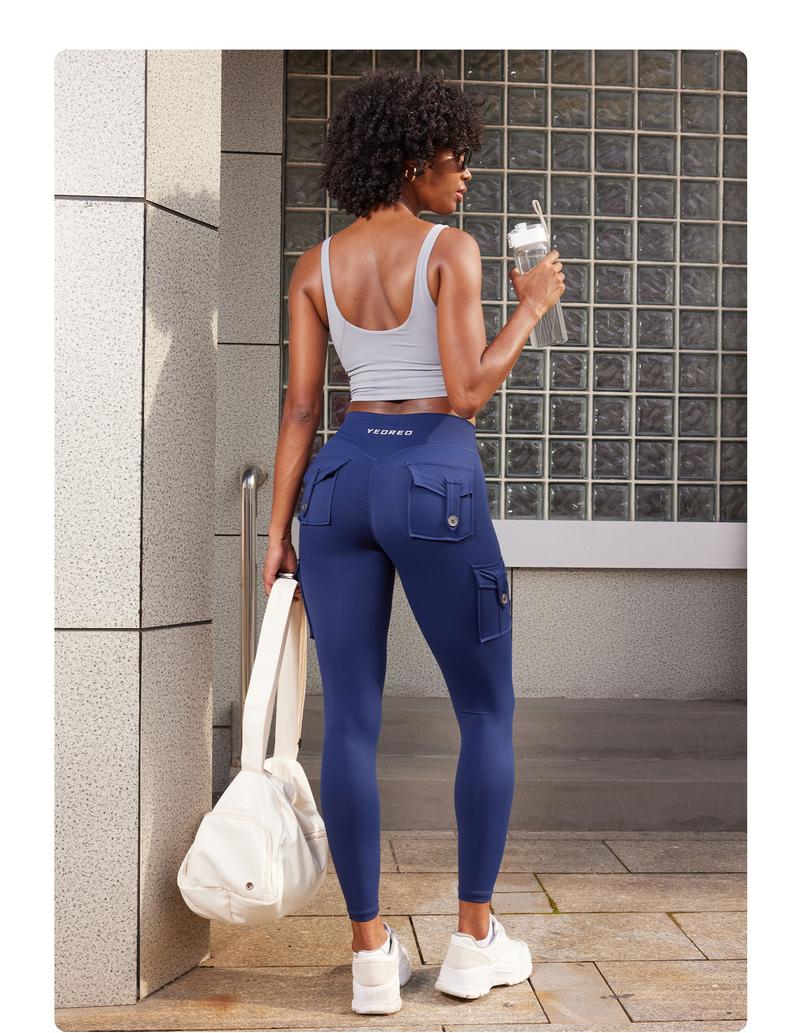 YEOREO CoreFlex Workout Cargo Leggings with Pockets for Women Hidden Scrunch Butt Lifting Leggings Gym Yoga Pants