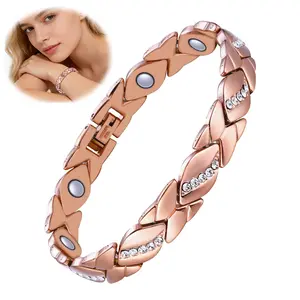 Women's leaf bracelet, pure copper magnetic bracelet with diamonds, 3500 gauss effective magnet, outdoor fun