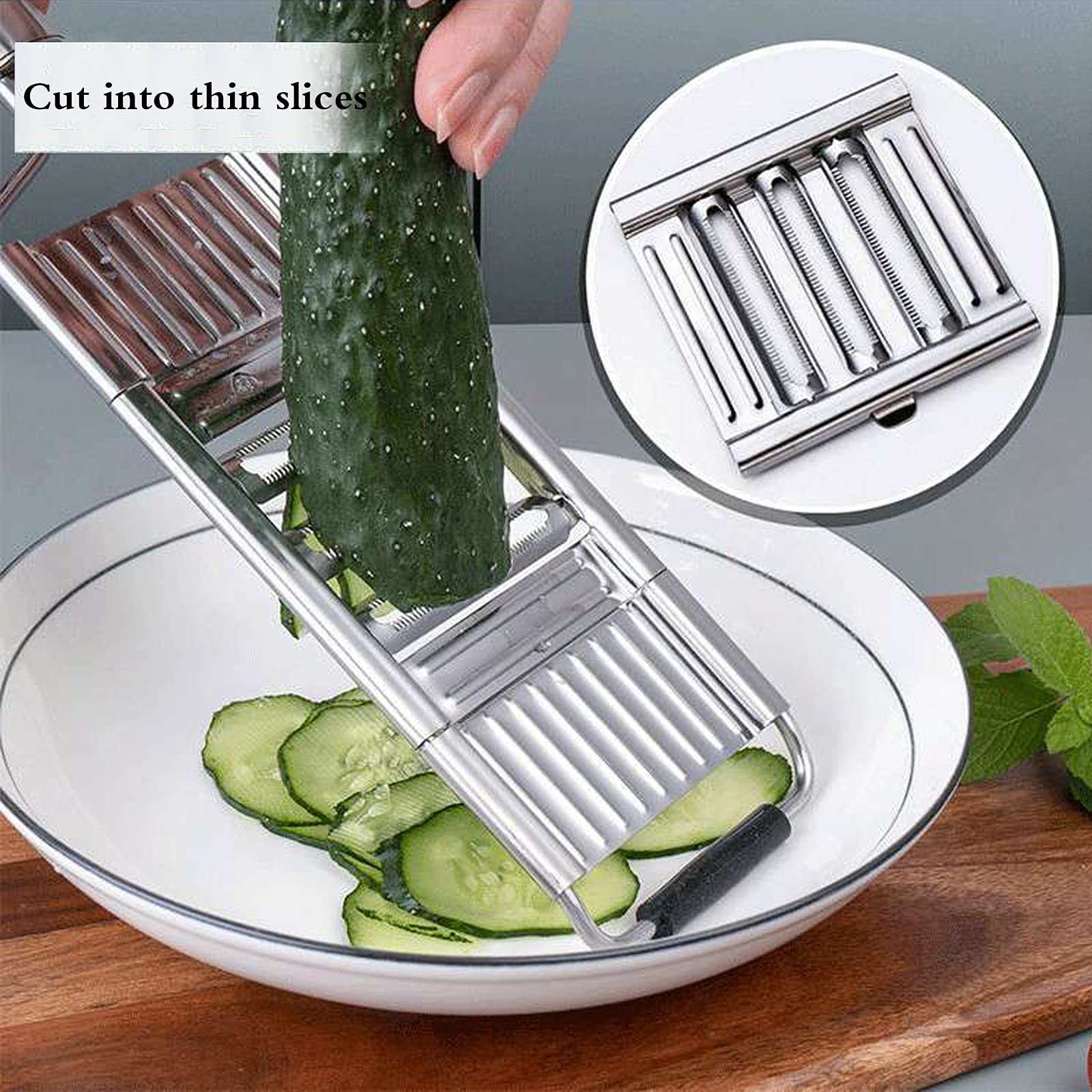 Multi-functional Vegetable Slicer with Cheese Grater Adjustable Stainless Steel Blade Comfort Grip Safety Features Easy to Clean Carrot Grater Cabbage Shredder Cucumber Slicer for Kitchen