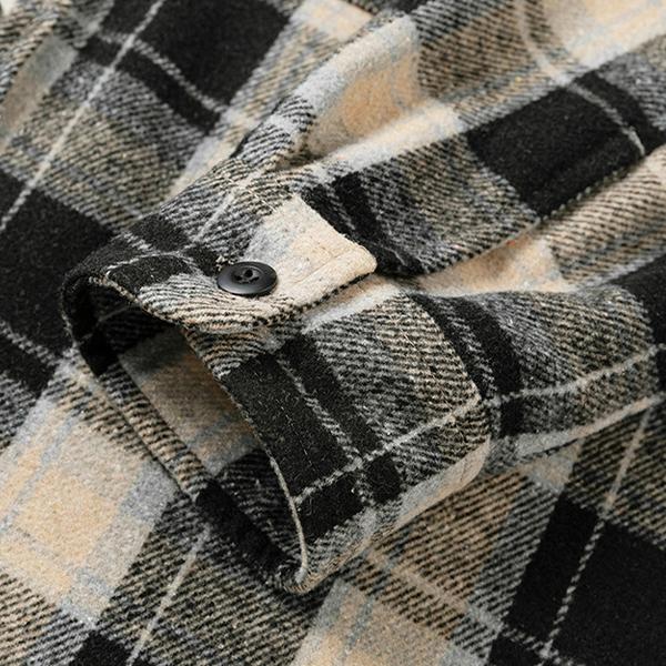 Men’s Black & White Plaid Flannel Shirt Jacket – Terry Fabric, Button Closure, Casual Style, Perfect for Autumn Layering and Streetwear Essentials