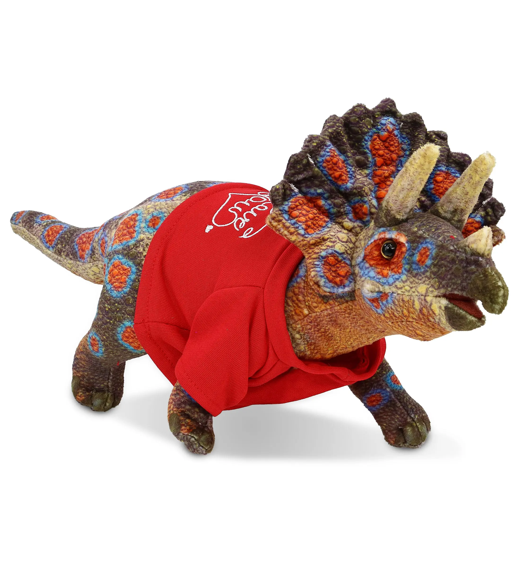 PLUSH I LOVE YOU RED SHIRT- WILD COLLECTION PLUSH - TRICERATOPS DINOSAUR 17"