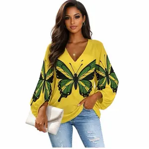 Yellow Sunshine Tropical Top Long Sleeve Vneck