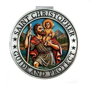 St Christopher Medal for Car Visor Clip, Vibrant Enamel Finish Patron Saint of Travelers, Divine Protection Blessing for Safe Journey, Perfect Religious Gift for New Drivers and Travelers