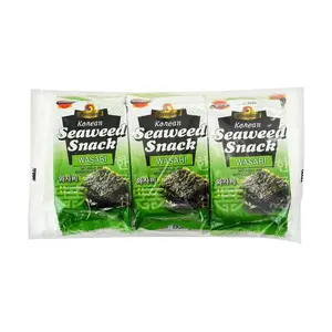 J-BASKET Korean Wasabi Seaweed Snacks - 3 Packs (15g Each) - Crispy Roasted Gim for Snacking