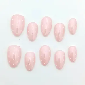 Moonovate - PINK POLKA 10pcs Handmade Press On Nails Almond Nails REUSABLE 3D Gel Fake Nails Acrylic Press On Nails											