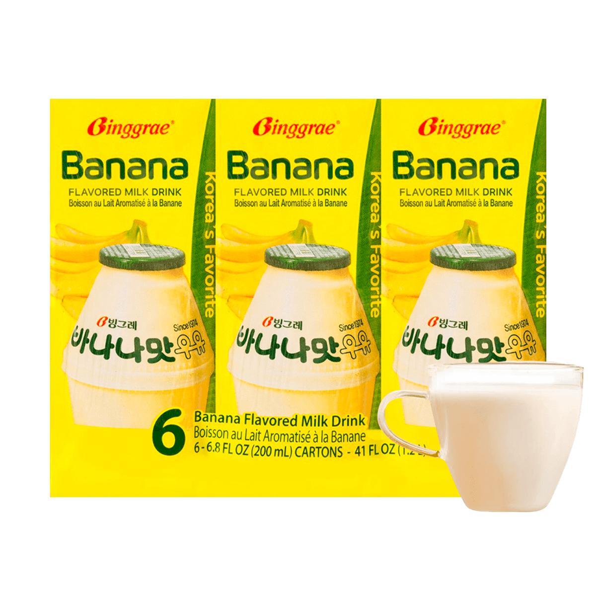 Binggrae Korean Banana Flavored Milk - 6 Packs 200ml Silk Mellow & Silky Delicate Smooth Taste Sweet Rich Banana Flavor in Fragrant Milk Korea's No 1 Classic Drink