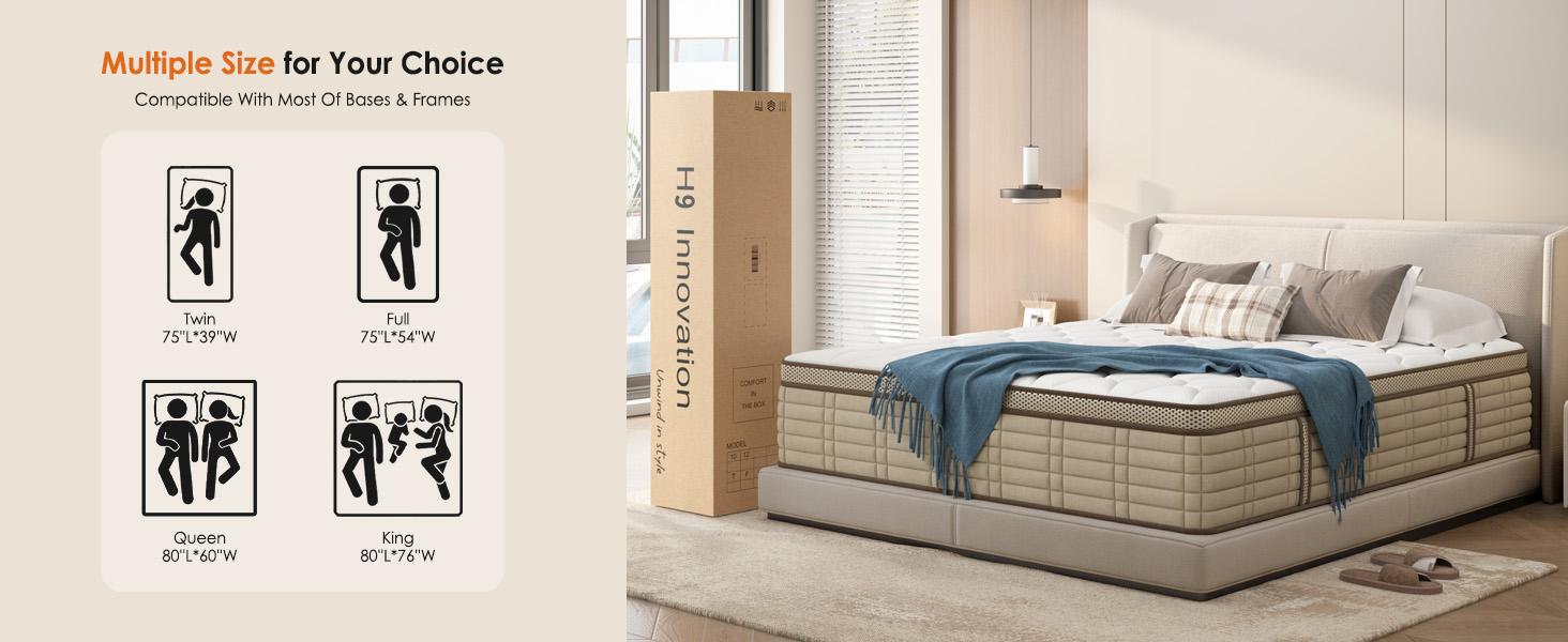 Soges Hybrid Mattress in a Box: 10-12 Inch, Twin/Full/Queen/King Size, Medium Firm with Sturdy Edge Support, Cooling & Pressure Relief, Fiberglass-Free, Breathable Knit Top Cover, H9A, For Christmas Gifts