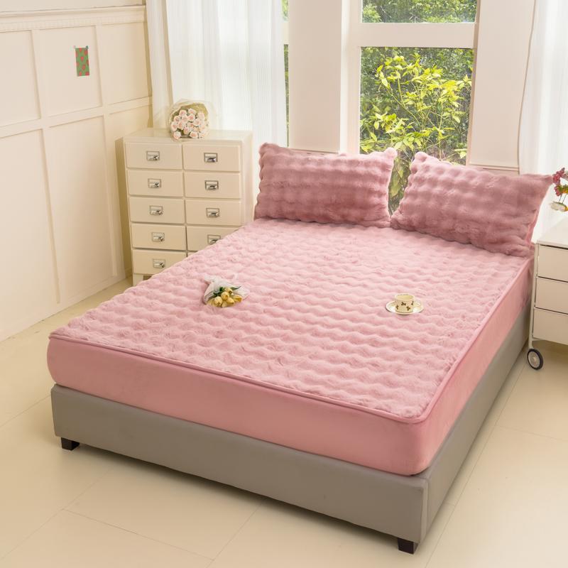 {Valentine's Day }H&D Fluffy Faux Rabbit Fur Fitted Sheet 3PC Set for bed Mattress Cover with two pillow cases, Ultra-Soft Fleece, Warm Cozy Elegant, plush soft warm, Gift for Girls and Women