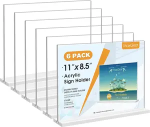 MaxGear 8.5 X 11 Acrylic Sign Holder Horizontal 6 Pack, Double Sided Display Stand, Clear Table Sign Flyer Menu Holders, Plastic Paper Stand Picture Frame for Office, Store, Restaurant