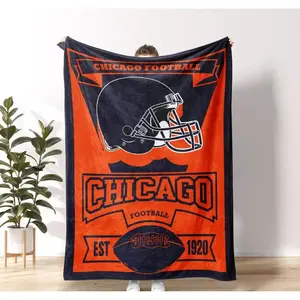 Retro Chicago Bear Football Blanket ,Chicago Bear Fan Gift, Perfect for Sofa, Bed, Travel, and Camping.