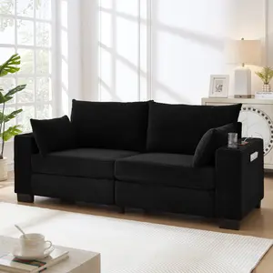 78" Corduroy Sofa for Living Room Modern Upholstered with USB Cup Holders Side Pocket Plush Deep Seat Couch for Apartment 800LBS Sturdy Frame