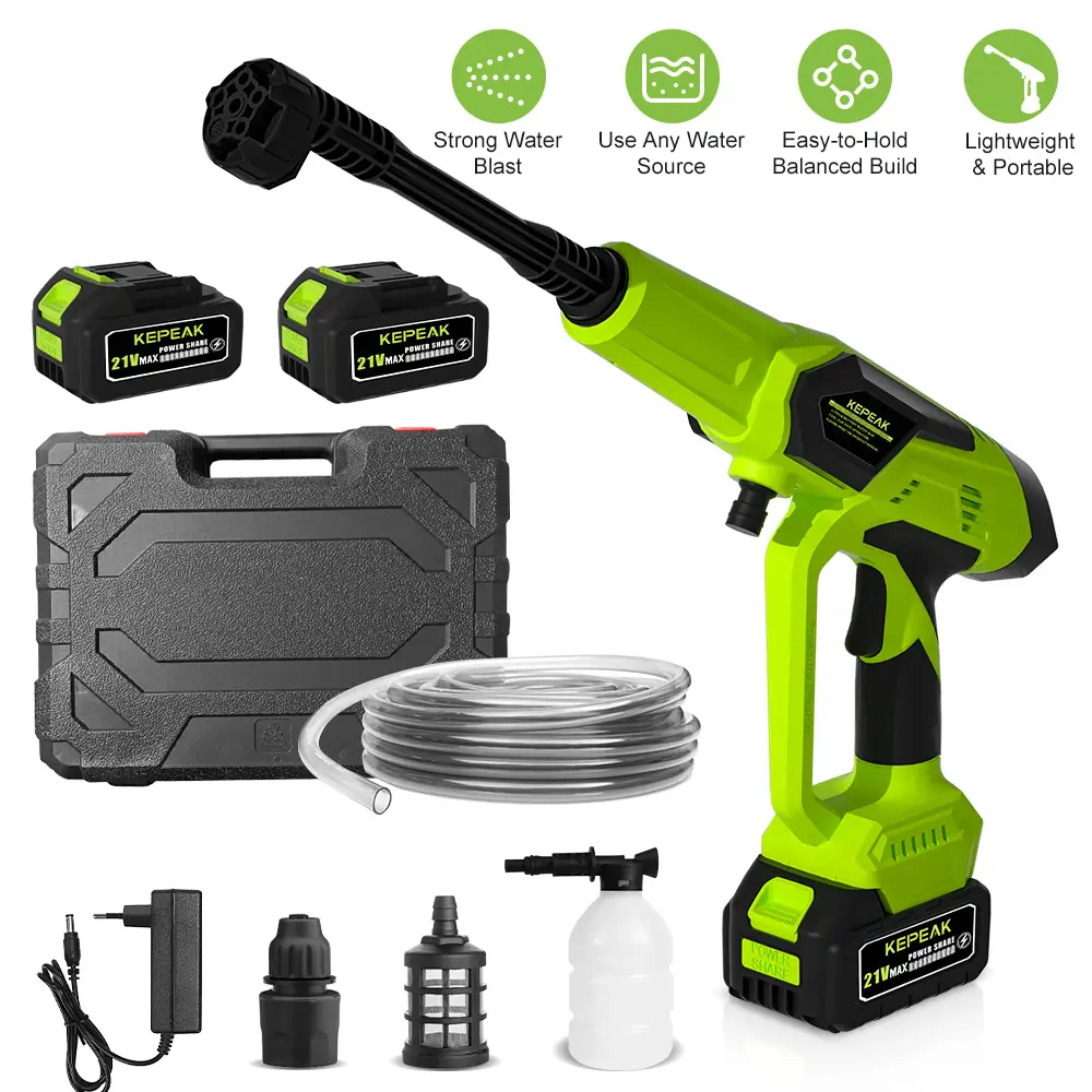 KEPEAK Cordless Pressure Washer, 21V Max Rechargeable Handheld Portable Power Washer with 6-IN-1 Nozzle, Battery Powered Car Wash Gun for Car, Yard, Patio & Garden Cleaning