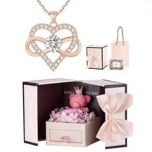 Heart Shaped Rhinestone Decor Pendant Necklace with Rose Gift Box, Elegant Jewelry for Women for Party, Daily Clothing Decor, Trendy All-match & Exquisite Jewelry for Birthday Gift, Valentine's Day, Gift