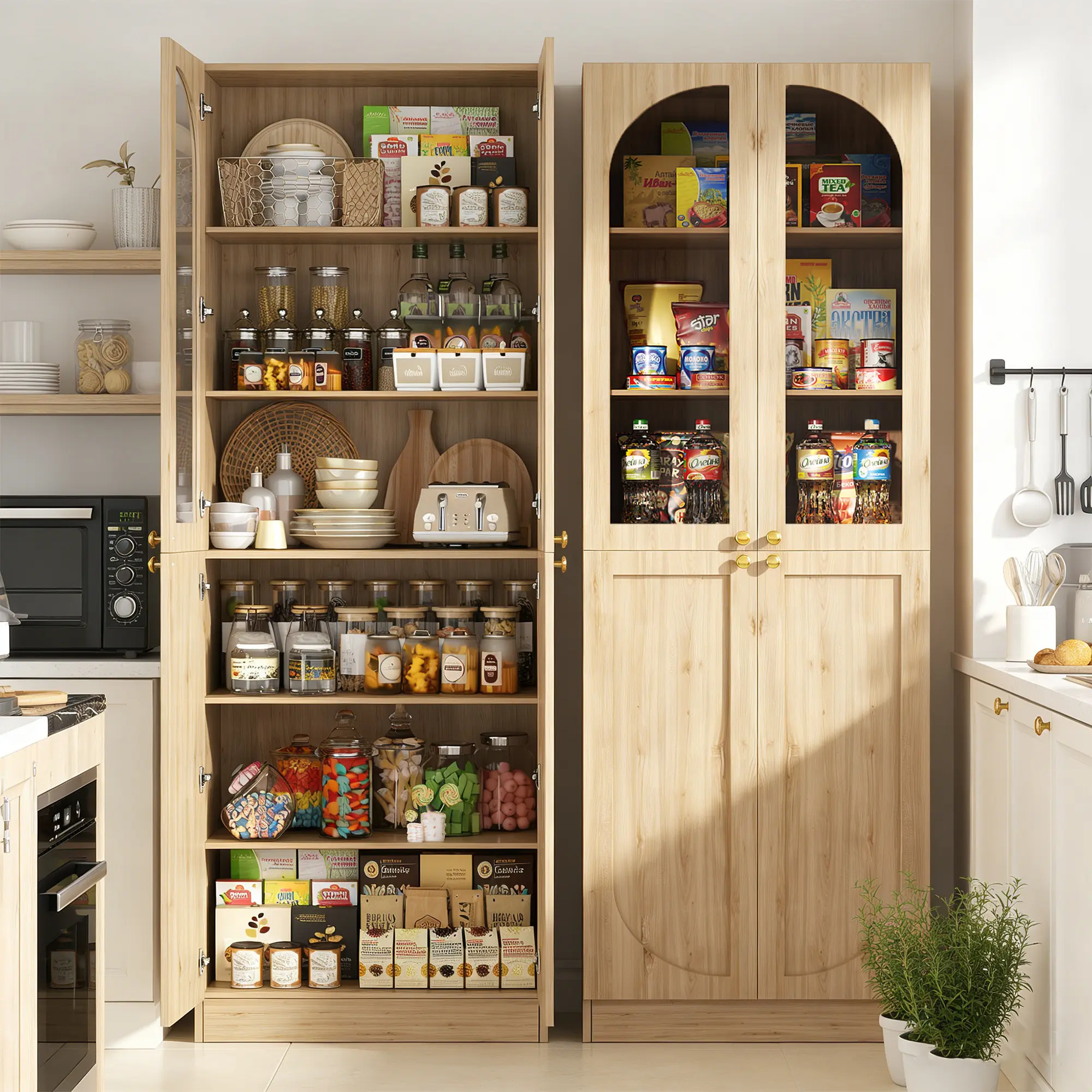 80" Tall Wood Kitchen Pantry Storage Cabinet, Freestanding 6-Tiers Buffet Cabinets with 4 Doors & Adjustable Shelves for Dining Room, Living Room,dorm essentials,home decor
