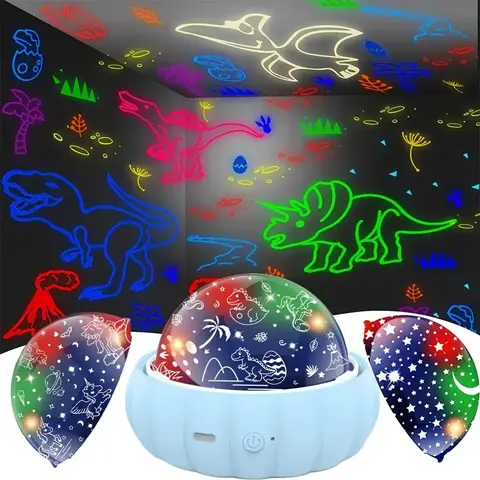 3-in-1 Dinosaur Galaxy Night Light Projector - 360° Rotatable LED, 4-Color Mood Glow, Color Changing RGB, LED Lights for Bedroom, Home Decor, Quirky Gifts for Kids