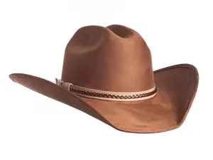 Nomad Western Crown Stiffened Hat with Clean Ridged Design ASN Polyester Suede Swathed Stiffened Body Tan Medium 58 cm Large 60 cm Bronze Band