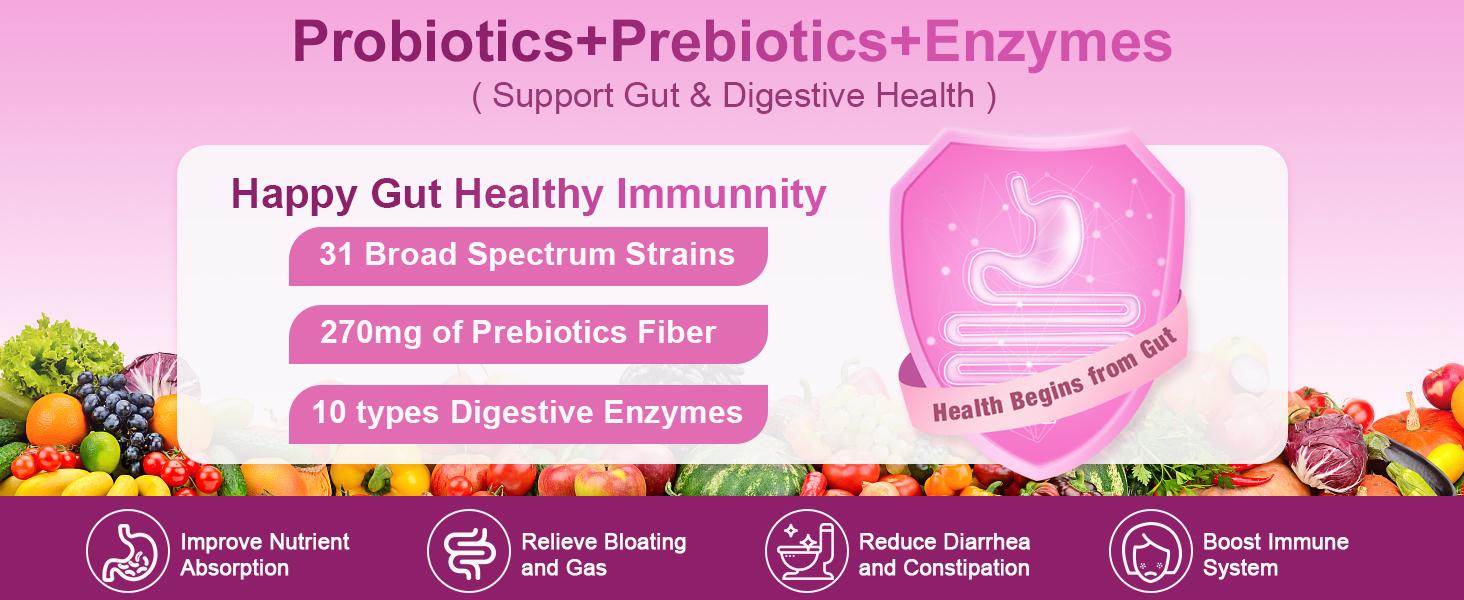 Nature Target Probiotics for Women, 100 Billion CFUs Probiotic with Digestive Enzymes & Prebiotics, Probiotics with Cranberry, Healthcare Supplement Fiber Dietary Fitness Vitamin detox gut cleanse ph balance gummies ph balance gummies detox gut cleanse