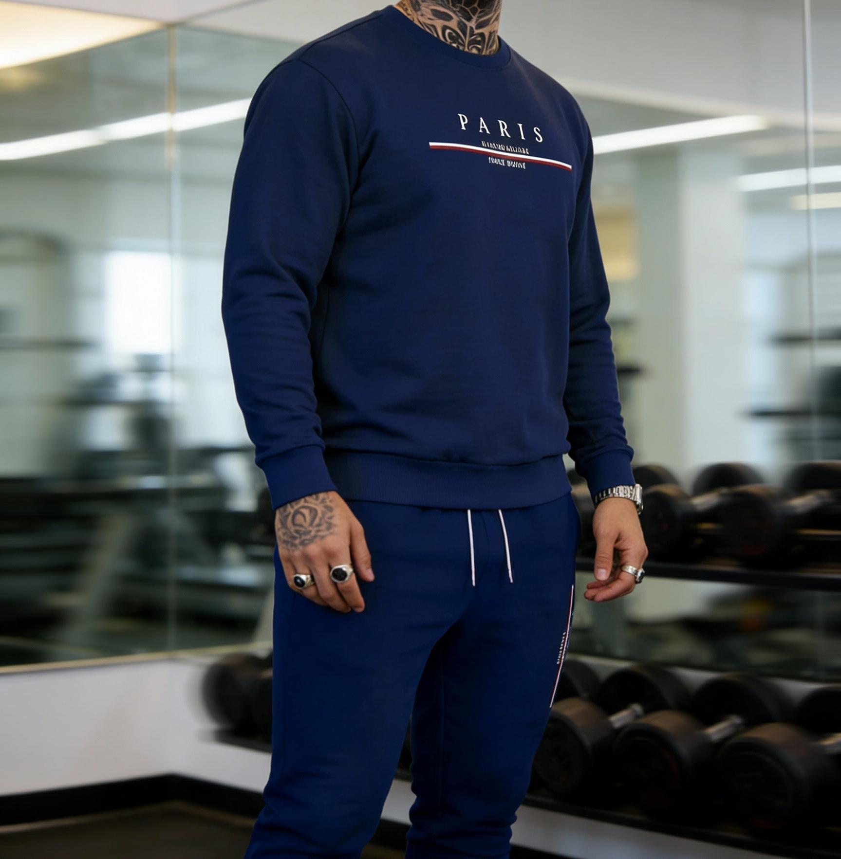 Paris Graphic Men's Coordinated Tracksuit Set - Crewneck & Joggers Comfortable Everyday Outfit for Stylish Men