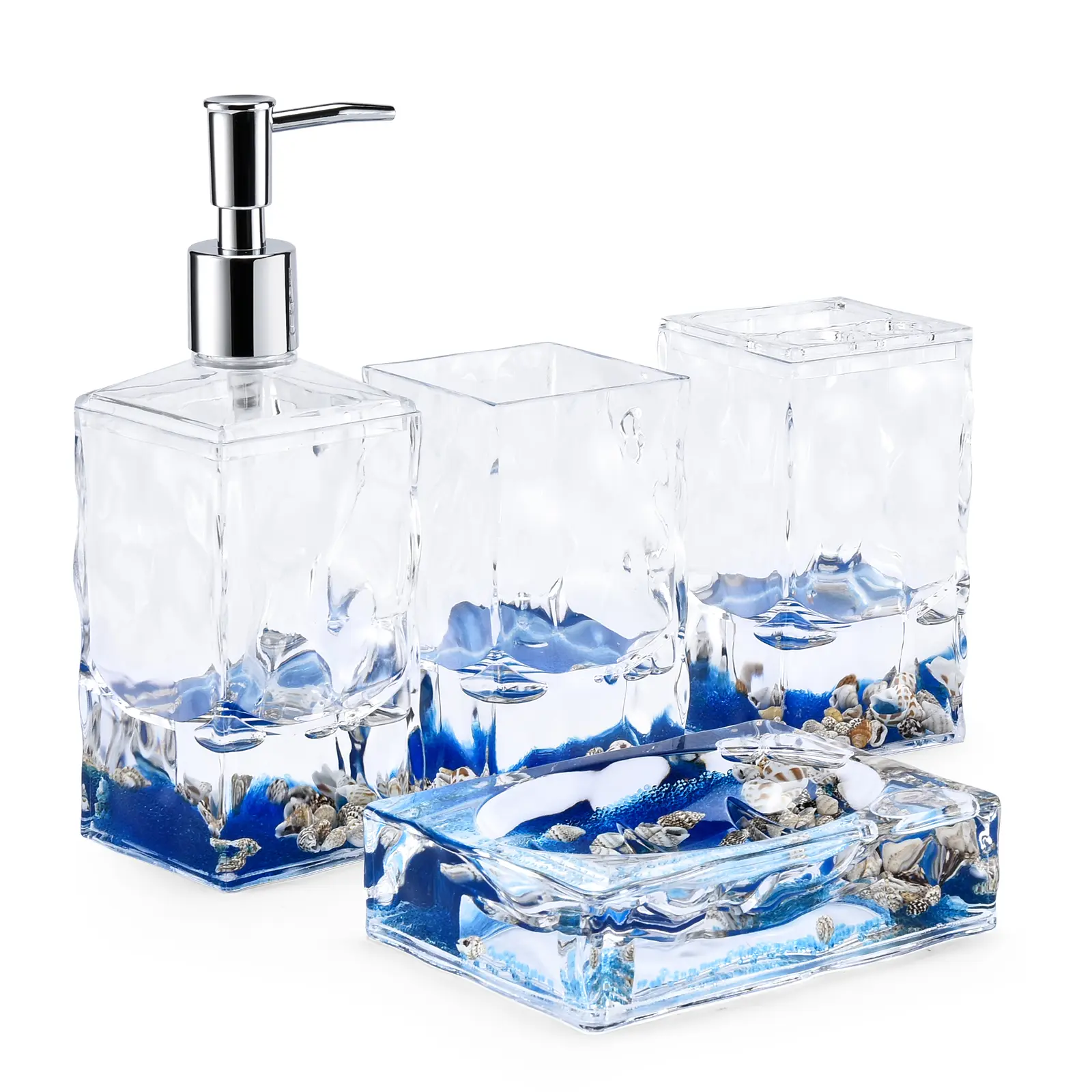 Locco Decor 4 Piece Acrylic Liquid 3D Floating Motion Bathroom Vanity Accessory Set …